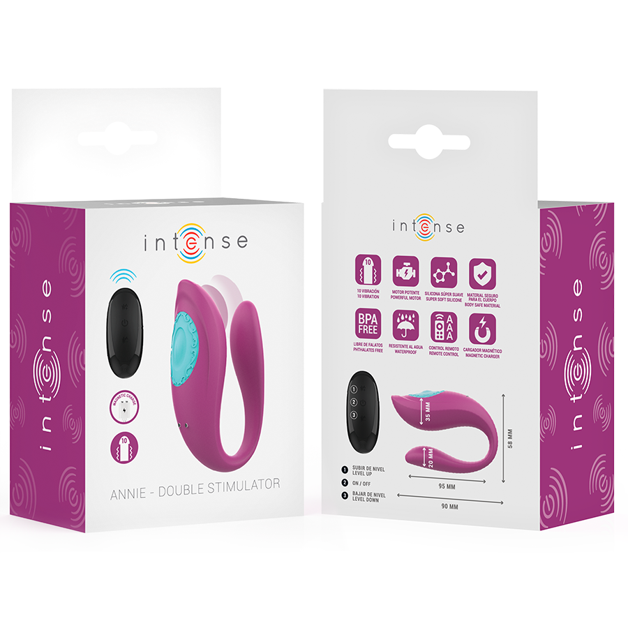INTENSE - ANNIE U-SHAPED VIBRATOR AND STIMULATOR PURPLE REMOTE CONTROL - Image 8