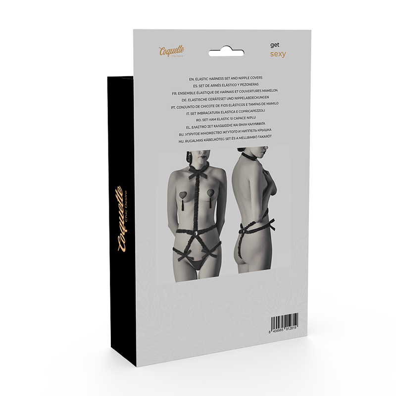 COQUETTE CHIC DESIRE - ELASTIC HARNESS SET AND NIPPLE COVERS BLACK - Image 5