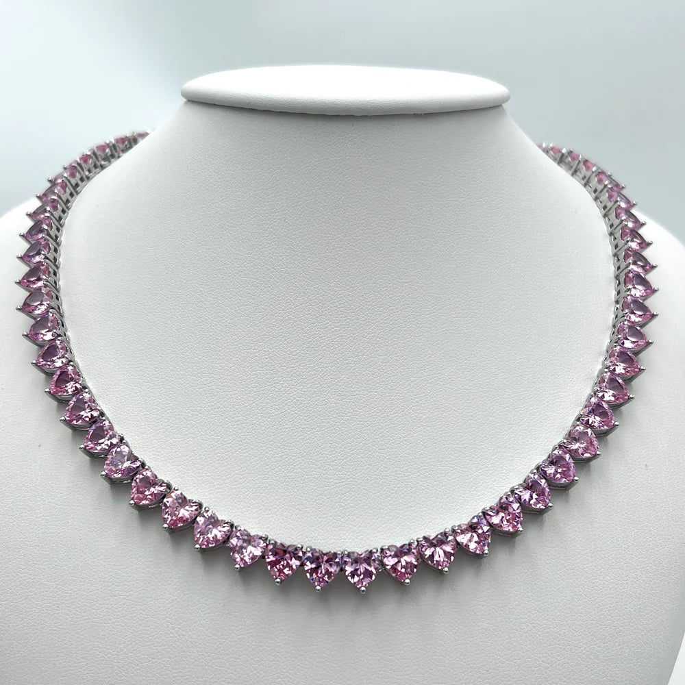 COLIER TENIS PINK HEART