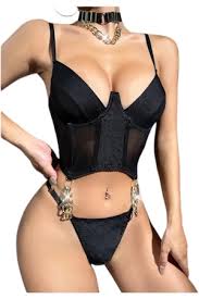 CORSET SEXY CU CHILOT TANGA SI DETALII LANT