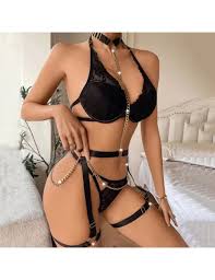 SET LENJERIE SEXY 4 PIESE NEGRU