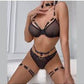 SET LENJERIE SEXY 4 PIESE NEGRU