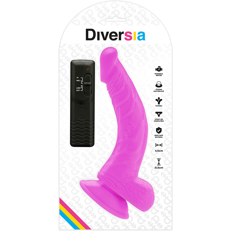 DIVERSIA - FLEXIBLE VIBRATING DILDO PURPLE 21.5 CM -O- 4.5 CM - Image 6