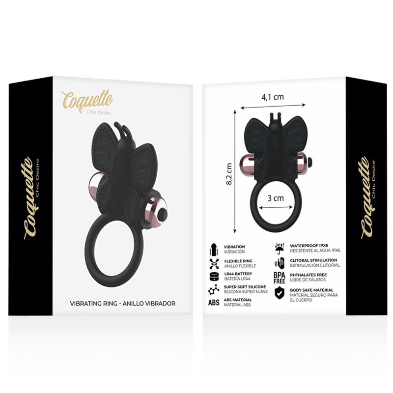 COQUETTE CHIC DESIRE - COCK RING BUTTERFLY WITH VIBRATOR BLACK/ GOLD - Image 8