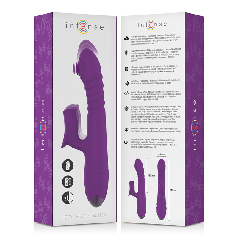 INTENSE - IGGY MULTIFUNCTION RECHARGEABLE VIBRATOR UP & DOWN WITH CLITORAL STIMULATOR PURPLE - Image 5