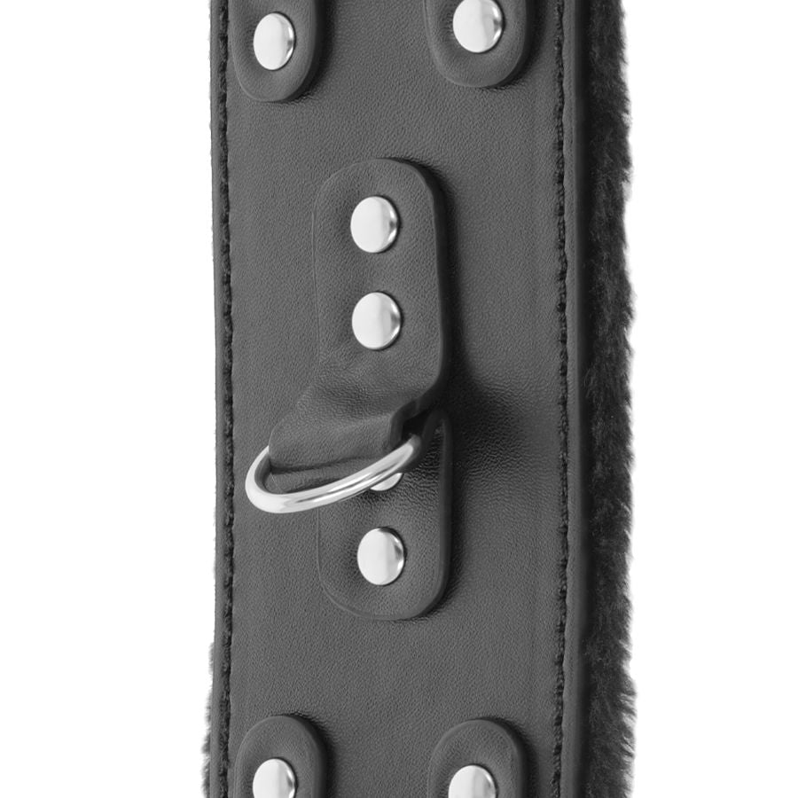 DARKNESS - BLACK ADJUSTABLE LEATHER HANDCUFFS WITH LINING - Image 3